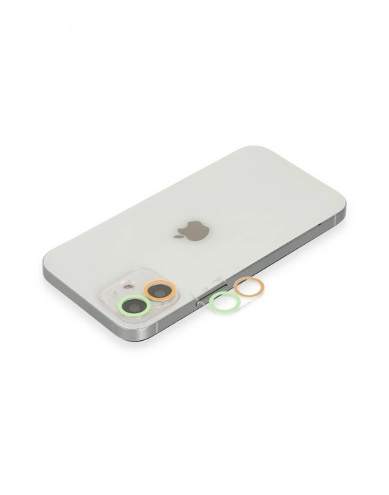 Newface iPhone 11 Renkli Kamera Lens Koruma Cam - Turuncu-Yeşil