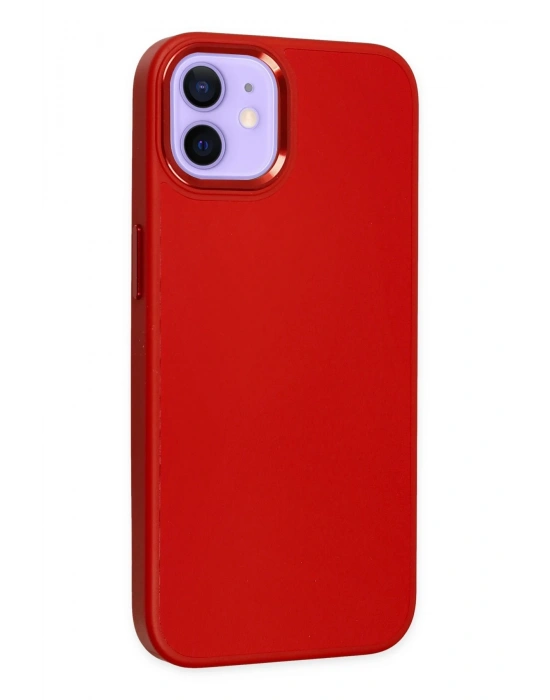 Newface iPhone 12 Kılıf Asya Deri Silikon - Kırmızı