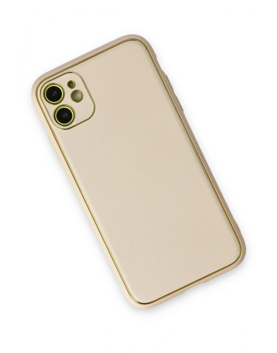 Newface iPhone 12 Kılıf Coco Deri Silikon Kapak - Gold
