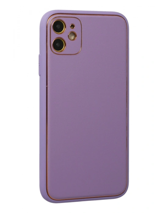 Newface iPhone 12 Kılıf Coco Deri Silikon Kapak - Lila