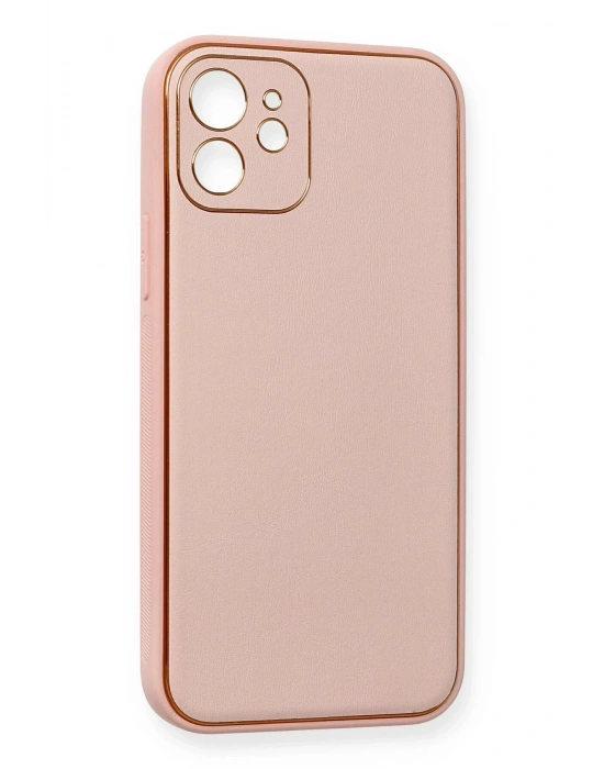 Newface iPhone 12 Kılıf Coco Deri Silikon Kapak - Pembe