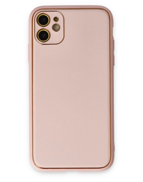Newface iPhone 12 Kılıf Coco Deri Silikon Kapak - Pudra
