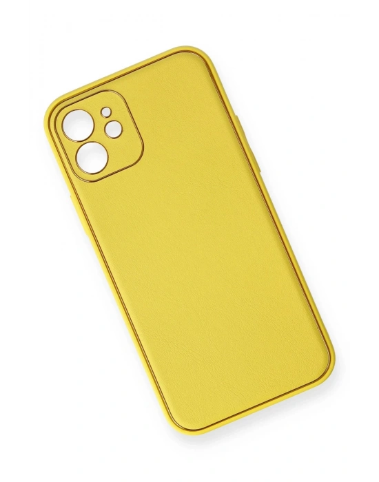 Newface iPhone 12 Kılıf Coco Deri Silikon Kapak - Sarı
