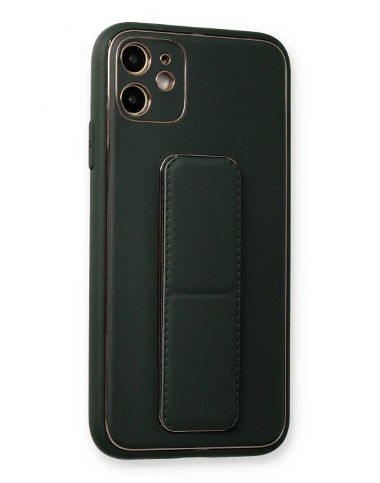 Newface iPhone 12 Kılıf Coco Deri Standlı Kapak - Füme