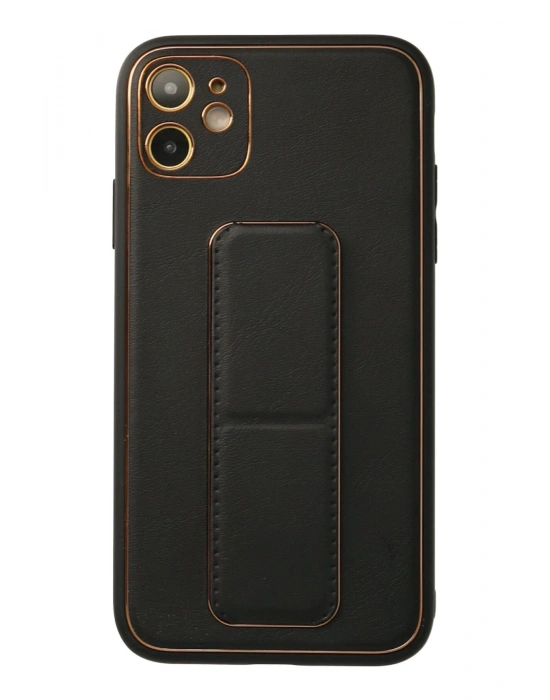 Newface iPhone 12 Kılıf Coco Deri Standlı Kapak - Siyah