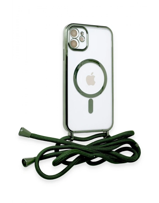 Newface iPhone 12 Kılıf Divo Lazer Askılı Magsafe Kapak - Koyu Yeşil
