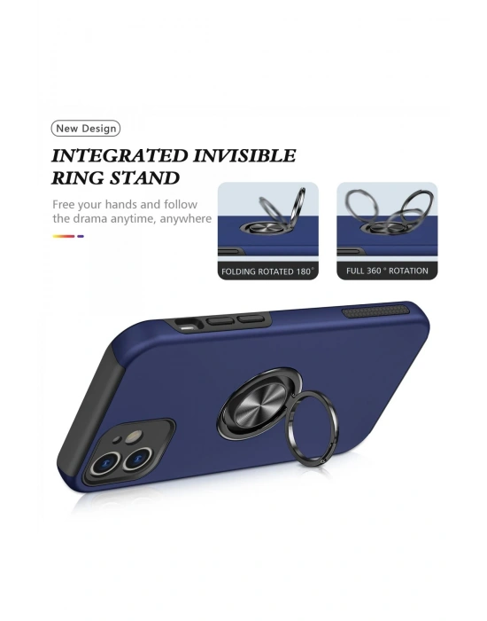 Newface iPhone 12 Kılıf Elit Yüzüklü Kapak - Lacivert