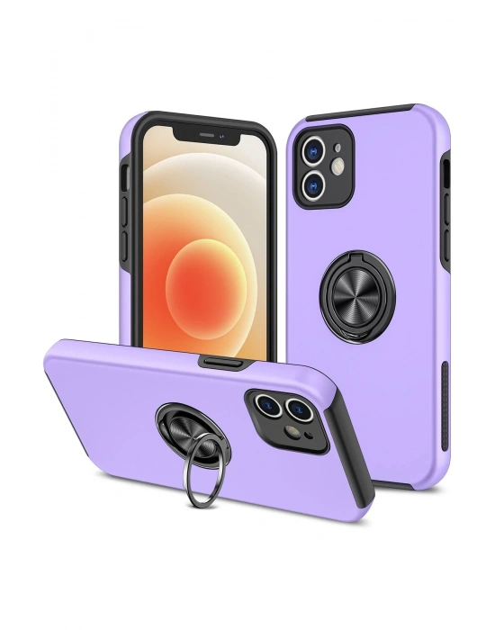Newface iPhone 12 Kılıf Elit Yüzüklü Kapak - Mor