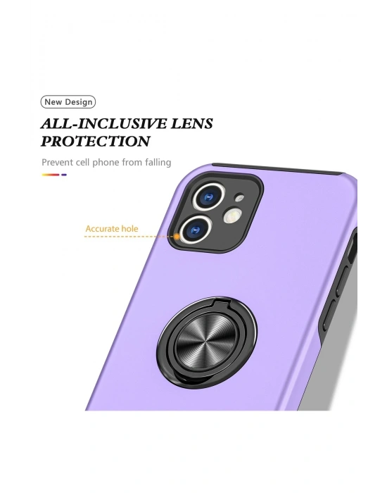 Newface iPhone 12 Kılıf Elit Yüzüklü Kapak - Mor