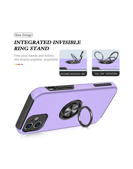 Newface iPhone 12 Kılıf Elit Yüzüklü Kapak - Mor