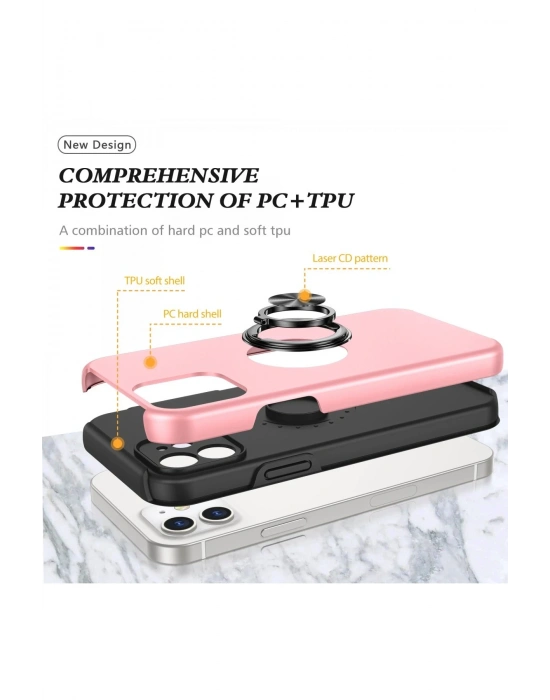 Newface iPhone 12 Kılıf Elit Yüzüklü Kapak - Pembe