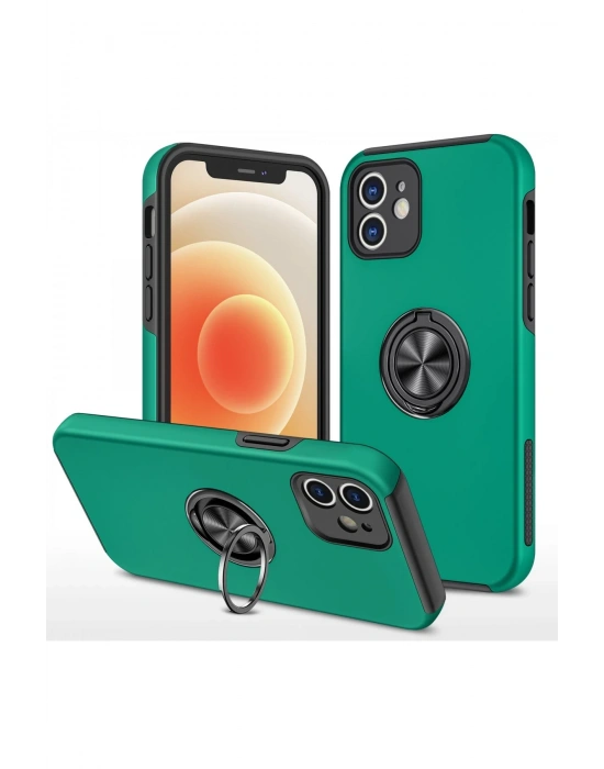 Newface iPhone 12 Kılıf Elit Yüzüklü Kapak - Yeşil