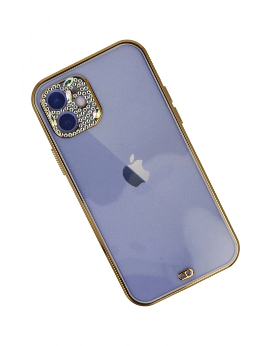 Newface iPhone 12 Kılıf Liva Taşlı Silikon - Mor