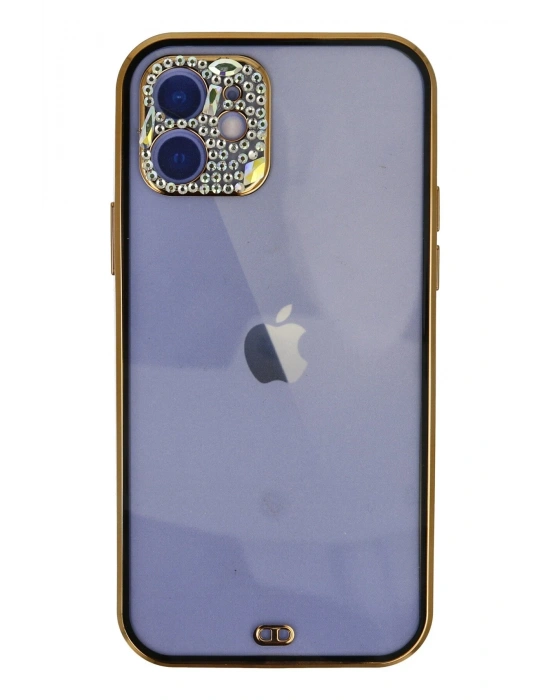 Newface iPhone 12 Kılıf Liva Taşlı Silikon - Siyah