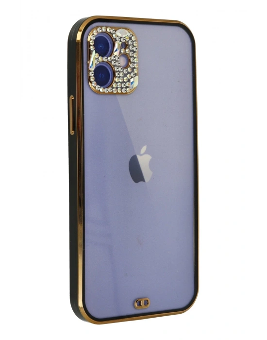 Newface iPhone 12 Kılıf Liva Taşlı Silikon - Siyah