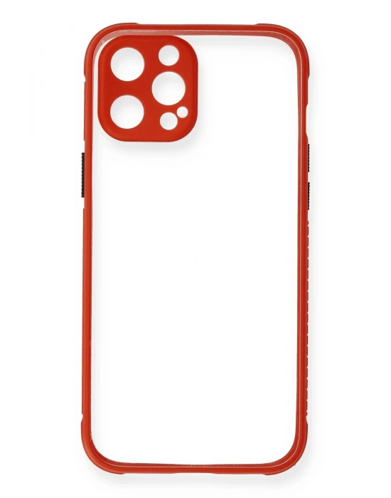 Newface iPhone 12 Kılıf Miami Şeffaf Silikon - Kırmızı