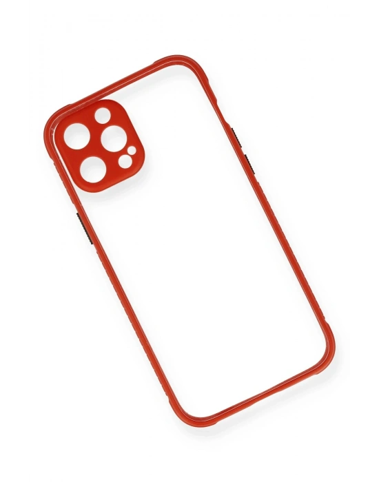 Newface iPhone 12 Kılıf Miami Şeffaf Silikon - Kırmızı