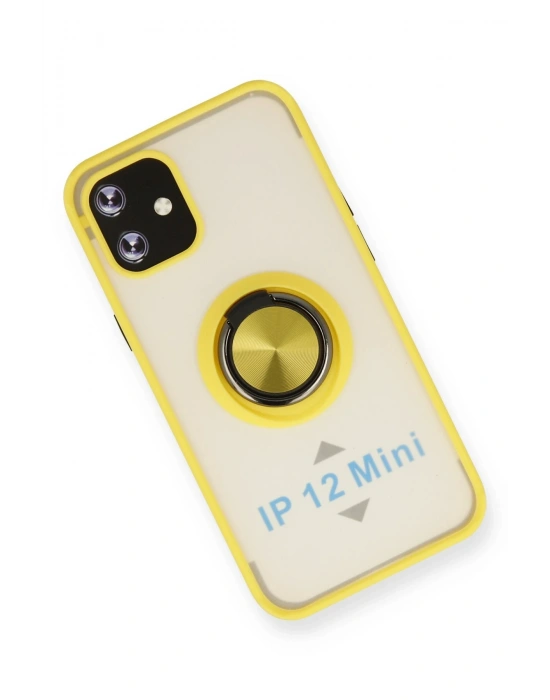 Newface iPhone 12 Kılıf Montreal Yüzüklü Silikon Kapak - Sarı