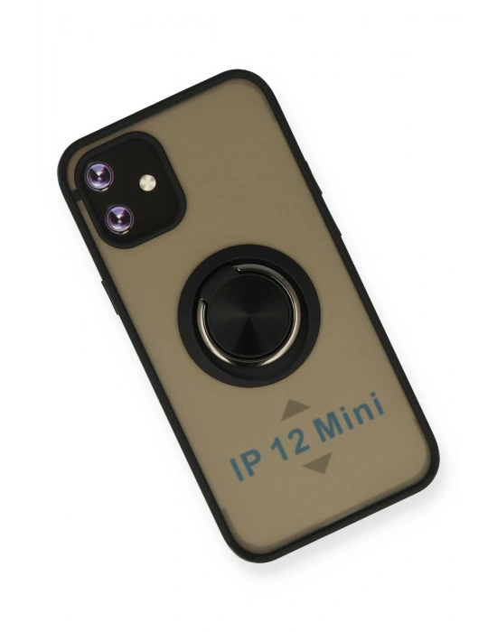 Newface iPhone 12 Kılıf Montreal Yüzüklü Silikon Kapak - Siyah