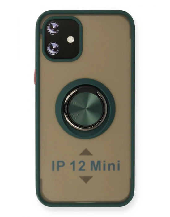 Newface iPhone 12 Kılıf Montreal Yüzüklü Silikon Kapak - Yeşil