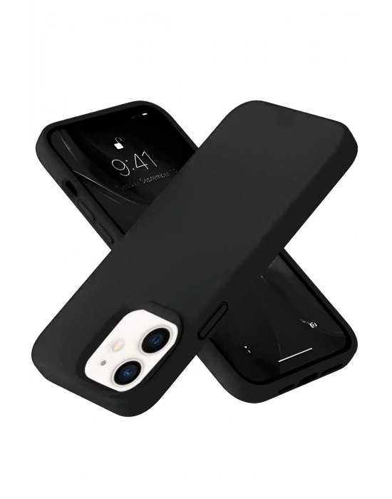 Newface iPhone 12 Kılıf Nano içi Kadife Silikon- Siyah