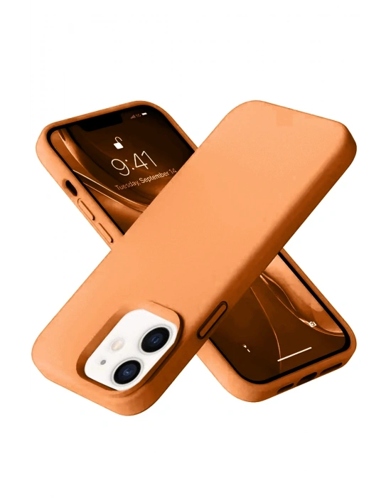Newface iPhone 12 Kılıf Nano içi Kadife Silikon - Turuncu