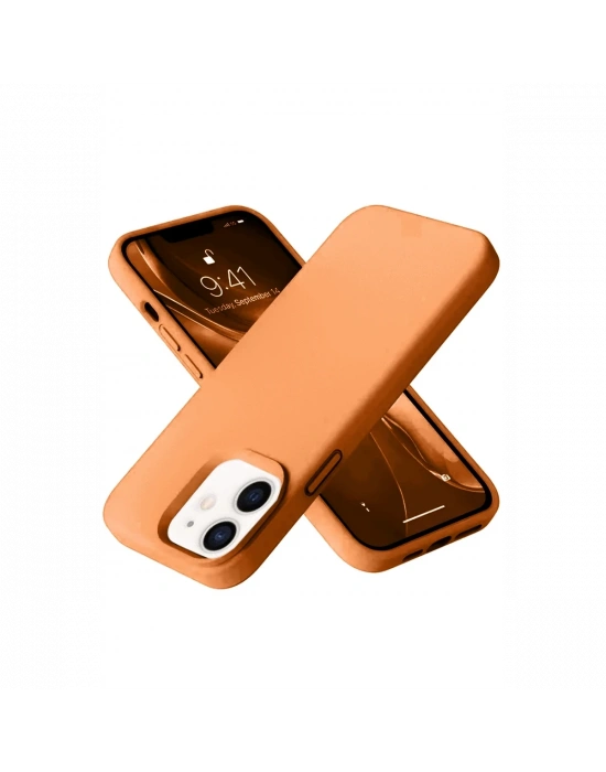 Newface iPhone 12 Kılıf Nano içi Kadife Silikon - Turuncu
