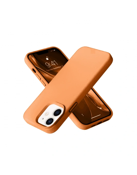 Newface iPhone 12 Kılıf Nano içi Kadife Silikon - Turuncu