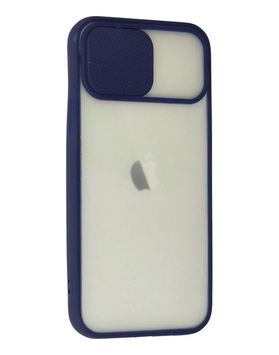 Newface iPhone 12 Kılıf Palm Buzlu Kamera Sürgülü Silikon - Lacivert