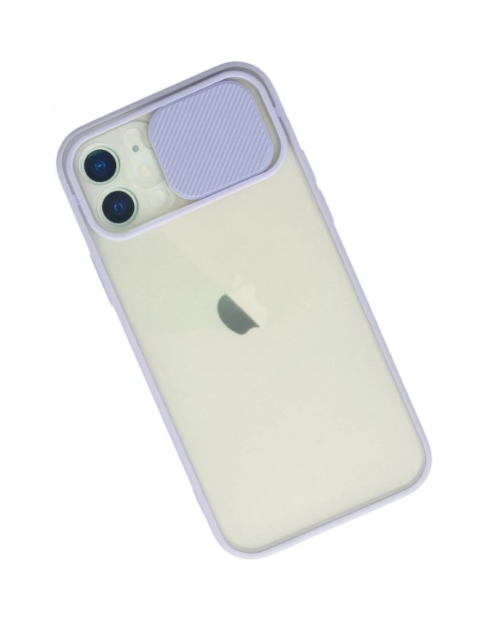 Newface iPhone 12 Kılıf Palm Buzlu Kamera Sürgülü Silikon - Lila