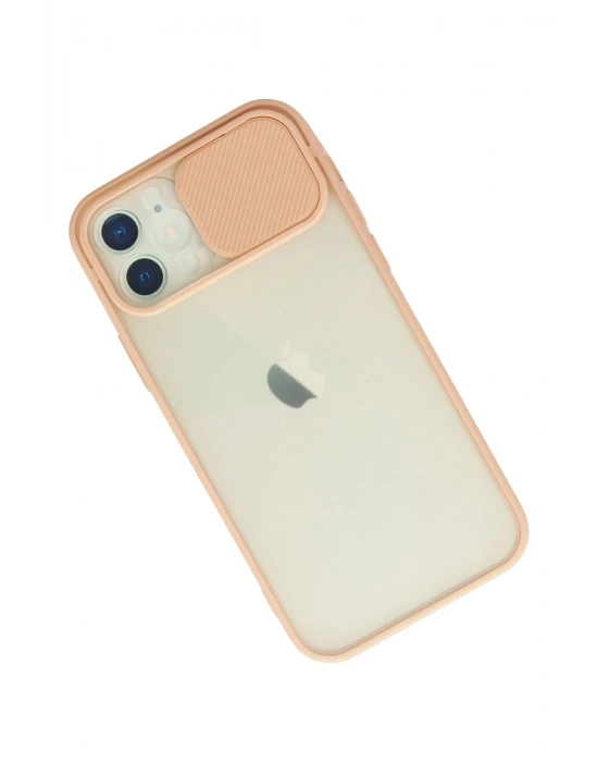 Newface iPhone 12 Kılıf Palm Buzlu Kamera Sürgülü Silikon - Pembe