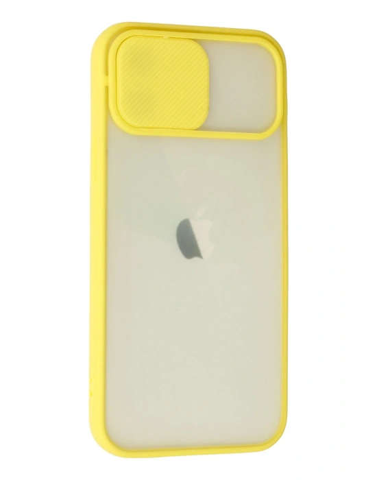 Newface iPhone 12 Kılıf Palm Buzlu Kamera Sürgülü Silikon - Sarı