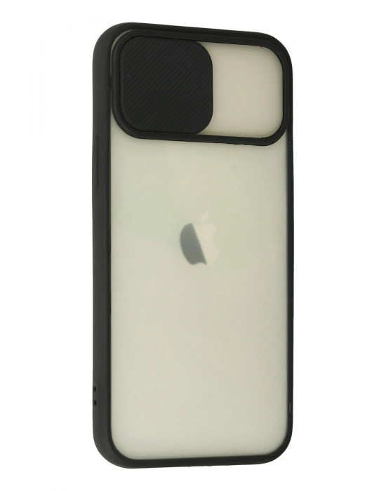 Newface iPhone 12 Kılıf Palm Buzlu Kamera Sürgülü Silikon - Siyah