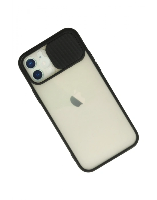 Newface iPhone 12 Kılıf Palm Buzlu Kamera Sürgülü Silikon - Siyah