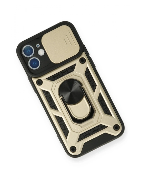 Newface iPhone 12 Kılıf Pars Lens Yüzüklü Silikon - Gold