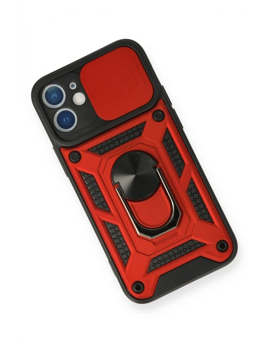 Newface iPhone 12 Kılıf Pars Lens Yüzüklü Silikon - Kırmızı