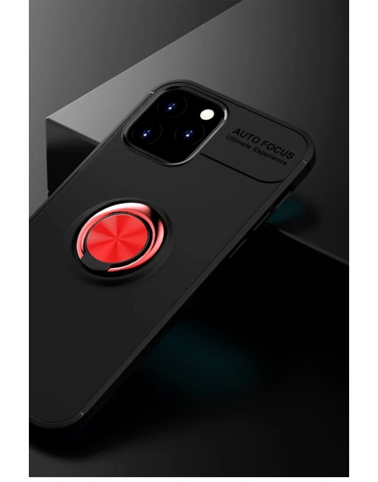 Newface iPhone 12 Kılıf Range Yüzüklü Silikon - Siyah-Kırmızı