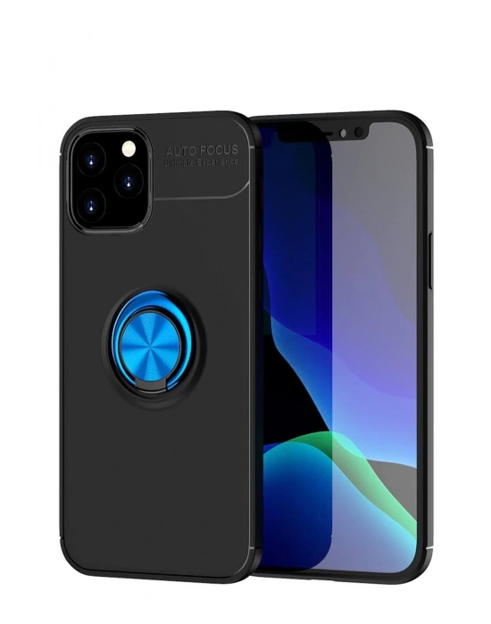 Newface iPhone 12 Kılıf Range Yüzüklü Silikon - Siyah-Mavi