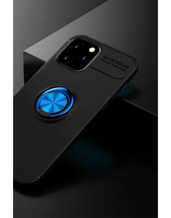 Newface iPhone 12 Kılıf Range Yüzüklü Silikon - Siyah-Mavi