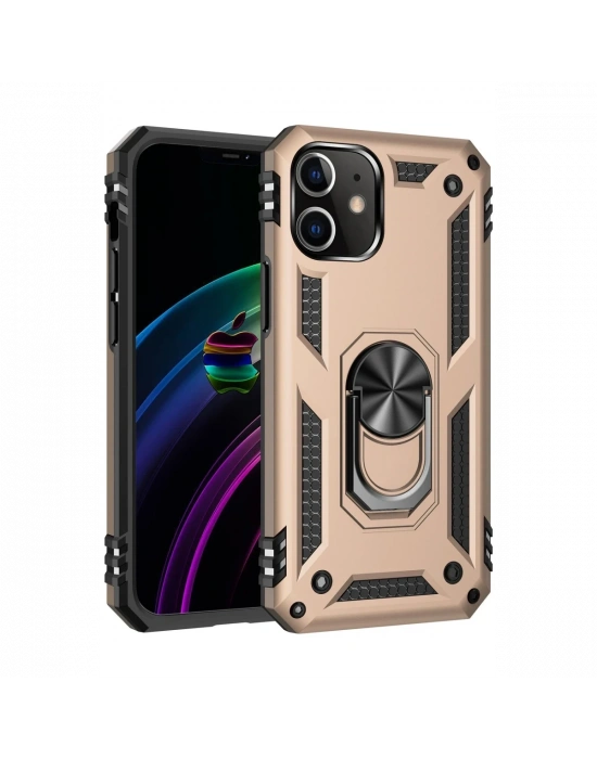 Newface iPhone 12 Kılıf Sofya Yüzüklü Silikon Kapak - Gold