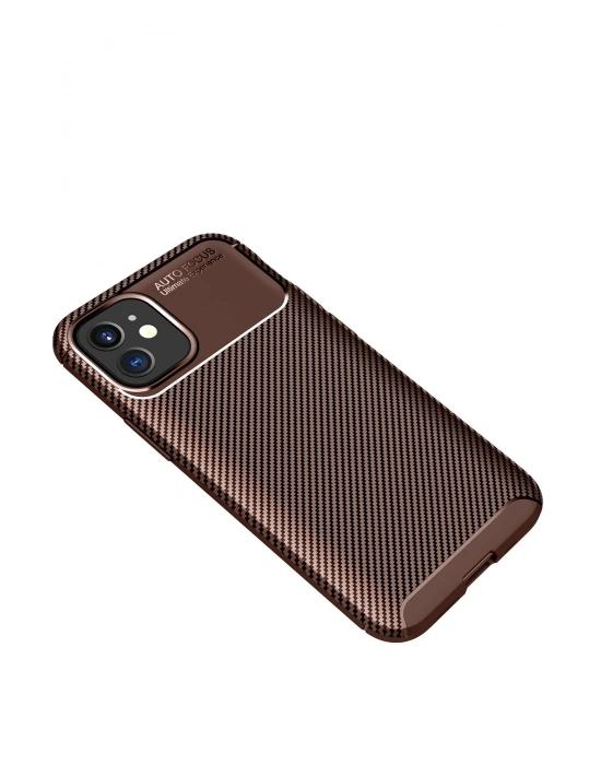 Newface iPhone 12 Mini Kılıf Auto Focus Karbon Kapak - Kahverengi