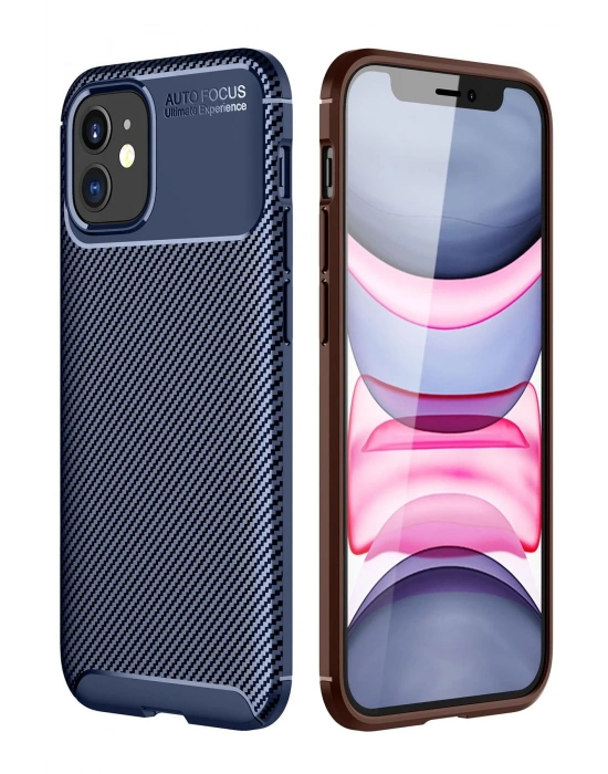 Newface iPhone 12 Mini Kılıf Auto Focus Karbon Kapak - Lacivert