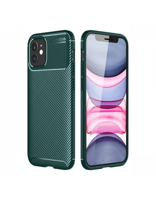 Newface iPhone 12 Mini Kılıf Auto Focus Karbon Kapak - Yeşil