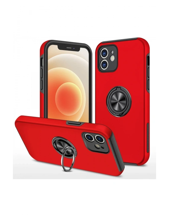 Newface iPhone 12 Mini Kılıf Elit Yüzüklü Kapak - Kırmızı