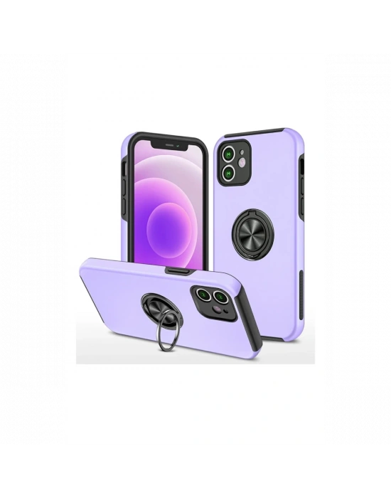 Newface iPhone 12 Mini Kılıf Elit Yüzüklü Kapak - Mor