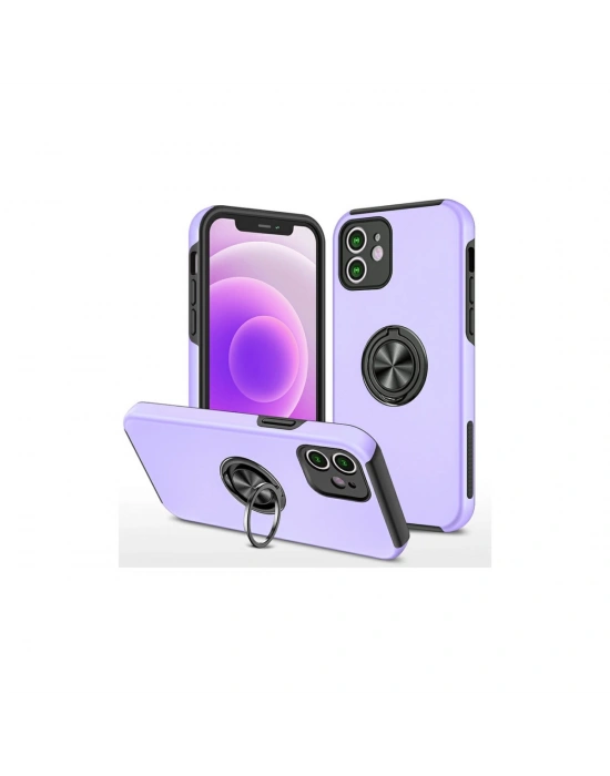 Newface iPhone 12 Mini Kılıf Elit Yüzüklü Kapak - Mor