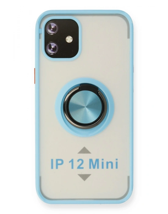 Newface iPhone 12 Mini Kılıf Montreal Yüzüklü Silikon Kapak - Buz Mavi