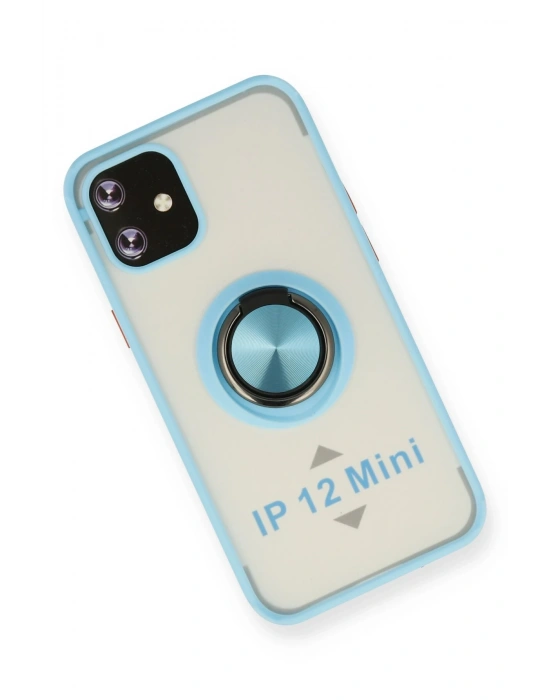Newface iPhone 12 Mini Kılıf Montreal Yüzüklü Silikon Kapak - Buz Mavi