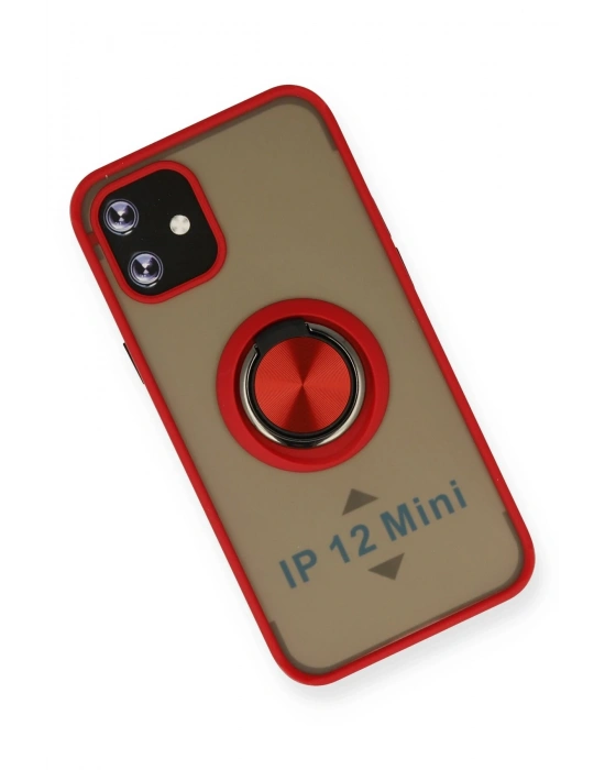 Newface iPhone 12 Mini Kılıf Montreal Yüzüklü Silikon Kapak - Kırmızı