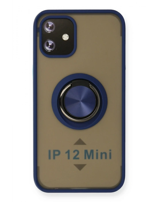 Newface iPhone 12 Mini Kılıf Montreal Yüzüklü Silikon Kapak - Lacivert